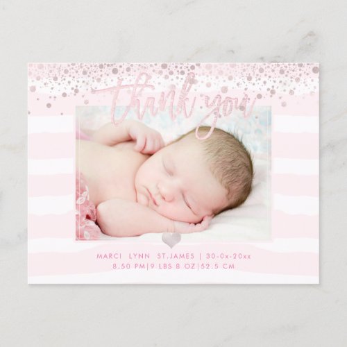 PixDezines Baby Thank YouBlush Pink Confetti Postcard