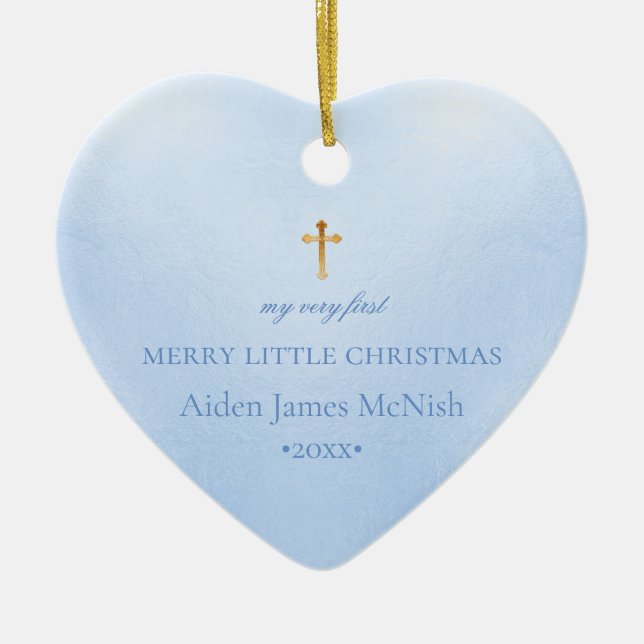 PixDezines Baby's 1st Christmas Photo, Baby Blue Ceramic Ornament (Front)
