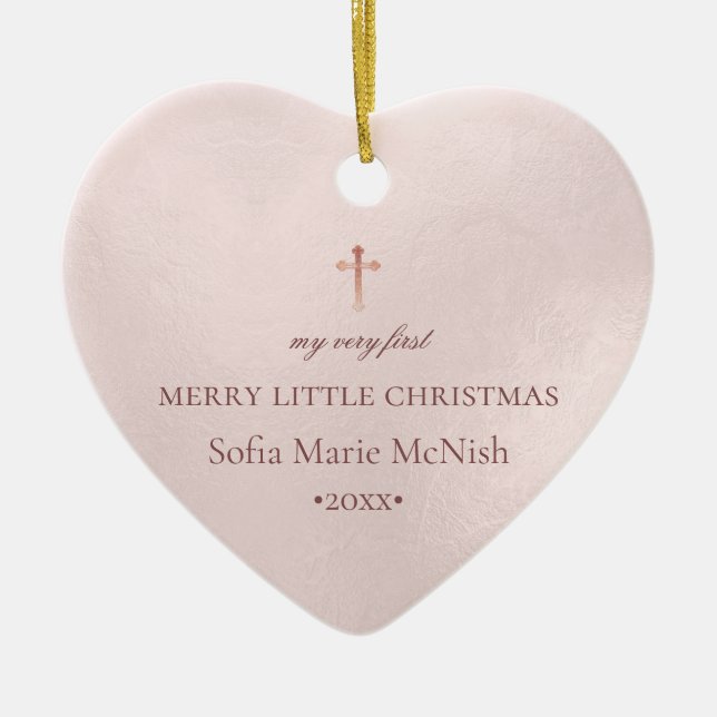 PixDezines Baby's 1st Christmas Photo, Blush Pink Ceramic Ornament (Front)