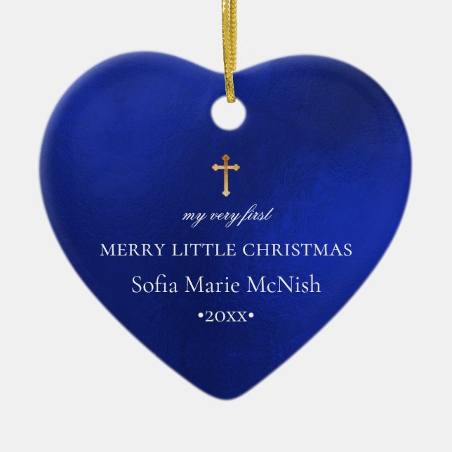 PixDezines Baby's 1st Christmas Photo, Royal Blue Ceramic Ornament (Front)