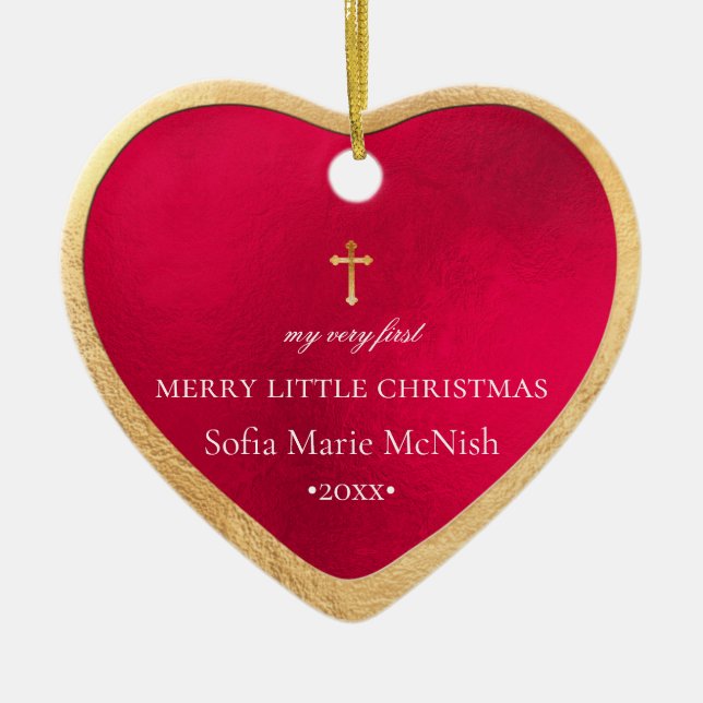 PixDezines Baby's First Christmas, Red Ceramic Ornament (Front)