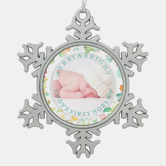 PixDezines Baby's First Christmas/Sophie's Garden Snowflake Pewter Christmas Ornament (Front)