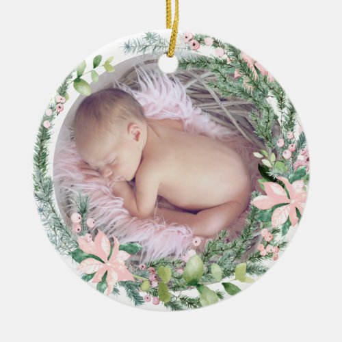 PixDezines Babys First Christmas Winter Wreath Ceramic Ornament