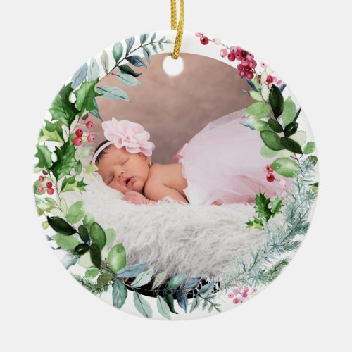 PixDezines Babys First Christmas Winter Wreath Ceramic Ornament