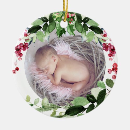 PixDezines Babys First Christmas Winter Wreath Ceramic Ornament