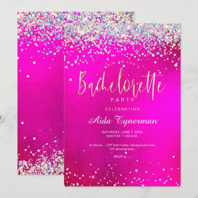 PixDezines Bachelorette Party Holographic Confetti Invitation (Front/Back)
