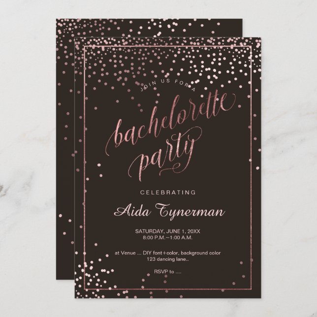 PixDezines Bachelorette PartyFaux Rose Gold Invitation (Front/Back)