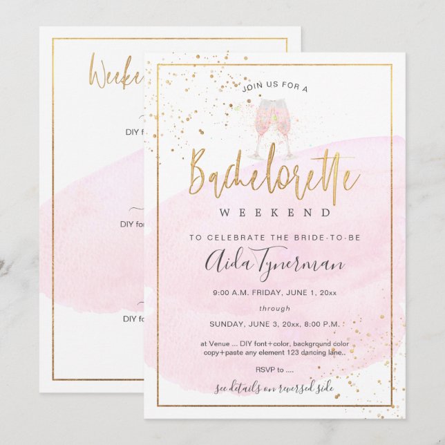 PixDezines Bachelorette Weekend Pink Watercolor Invitation (Front/Back)