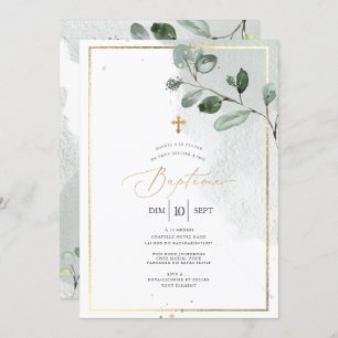 PixDezines Baptême d'Eucalyptus Rustique Aquarelle Invitation