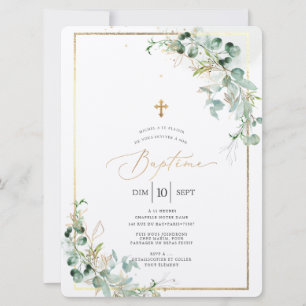 PixDezines Baptême d'Eucalyptus Rustique Aquarelle Invitation