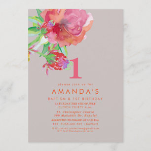 PixDezines Baptism+ 1stBirthday Watercolor Flowers Invitation
