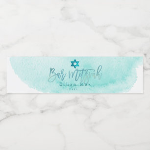 PixDezines Bar Mitzvah, Aqua Watercolor Water Bottle Label