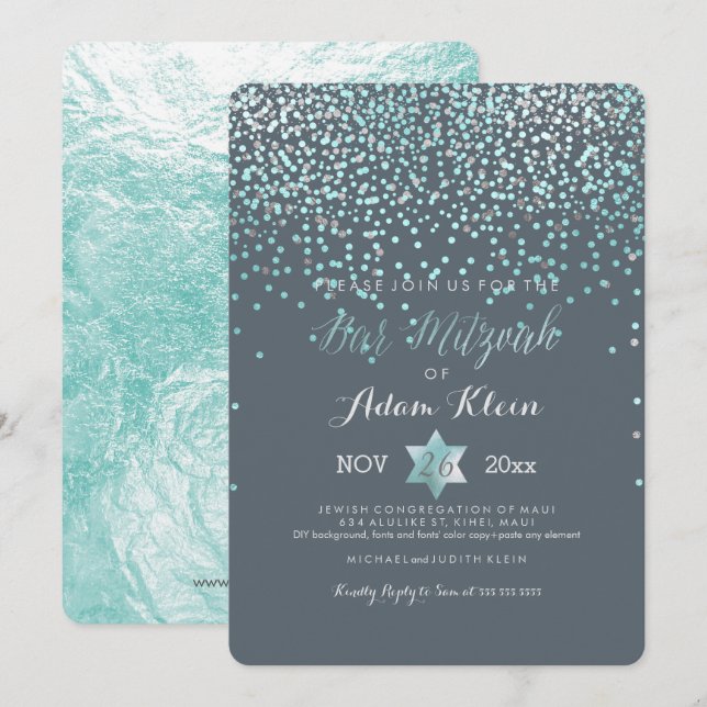PixDezines Bar Mitzvah/Blue Confetti Invitation (Front/Back)