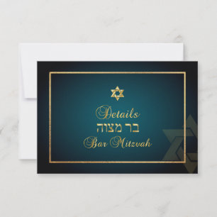 PixDezines Bar Mitzvah Details info teal+gold RSVP Card