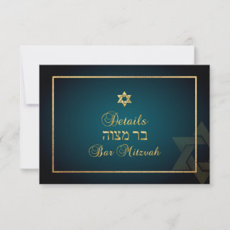 PixDezines Bar Mitzvah Details info teal+gold RSVP Card