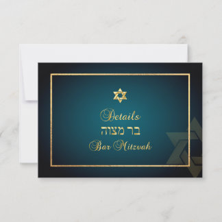 PixDezines Bar Mitzvah Details info teal+gold RSVP Card