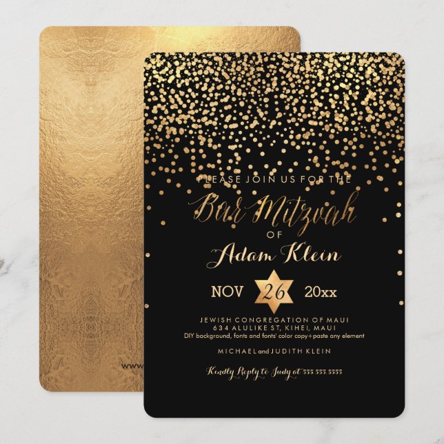 PixDezines Bar Mitzvah/Faux Gold Confetti Invitation (Front/Back)