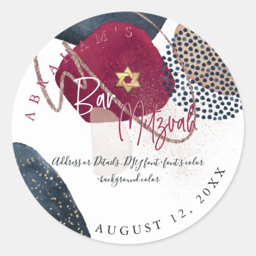 PixDezines Bar Mitzvah H2 Modern Abstract Classic Round Sticker