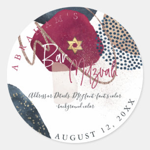 PixDezines Bar Mitzvah, H2 Modern Abstract Classic Round Sticker