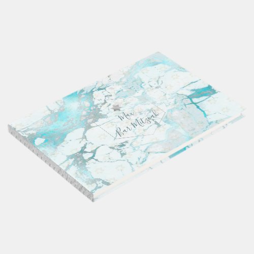 PixDezines Bar Mitzvah Marble AquaSilver Guest Book