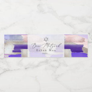 PixDezines Bar Mitzvah, Purple Watercolor Swatches Water Bottle Label