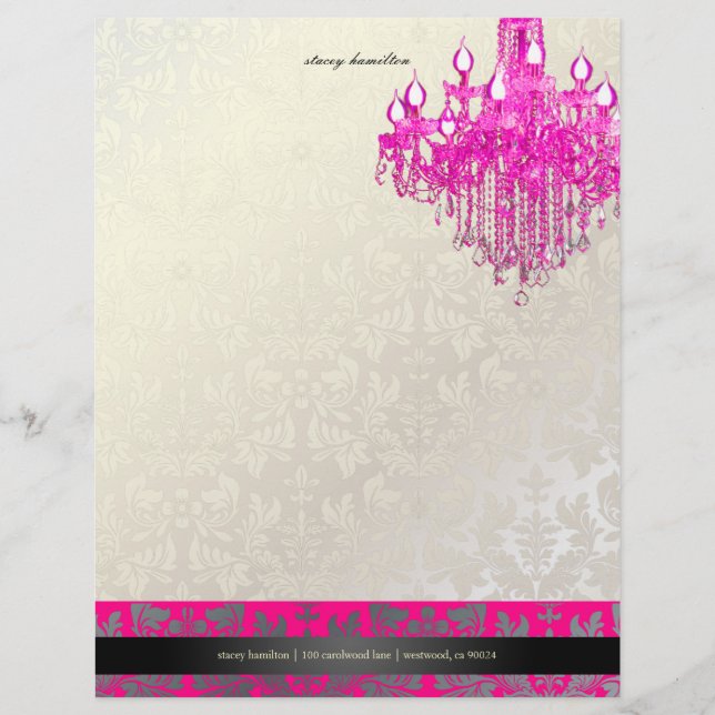PixDezines Baroque Damask/hot pink chandelier Letterhead (Front)