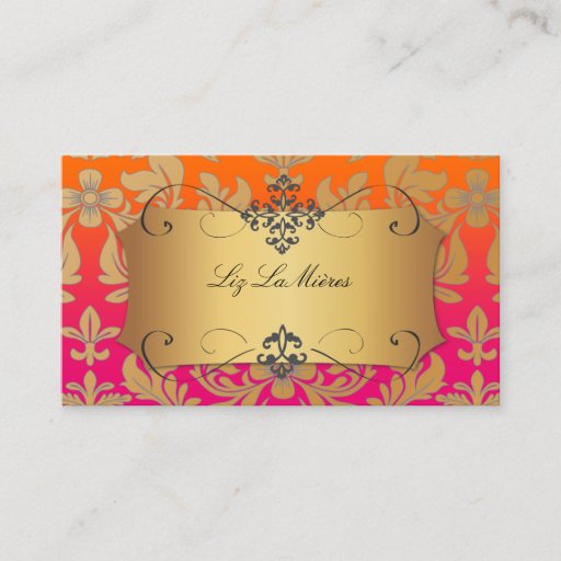 Customizable PixDezines Baroque damask/orange+pink Business Card