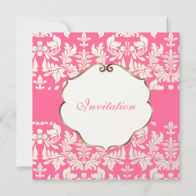 PixDezines Baroque Damask/Pink/DIY color Invitation (Front)
