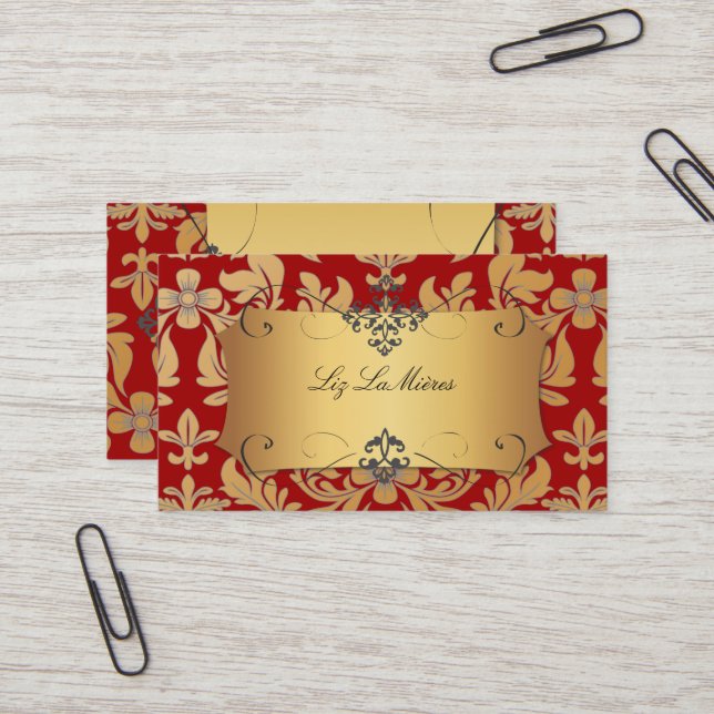 PixDezines Baroque damask/red Business Card (Front/Back In Situ)