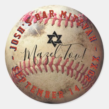 Pixdezines Baseball Mitzvah Classic Round Sticker by custom_mitzvah at Zazzle