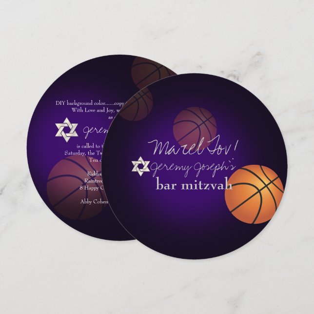 PixDezines Basketball Bar Mitzvah/DIY Color Invitation (Front/Back)