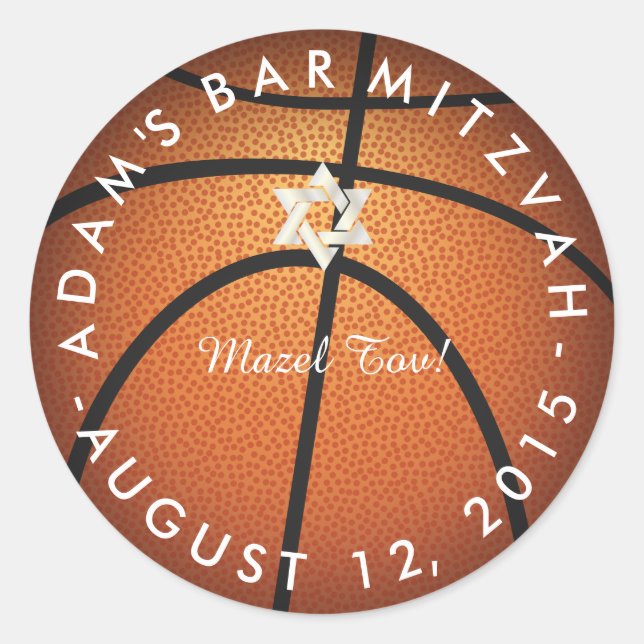 ✡ PixDezines Basketball Mitzvah Classic Round Sticker (Front)
