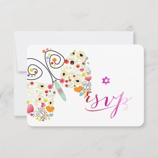 PixDezines Bat Mitzvah/butterflies RSVP Card (Front)