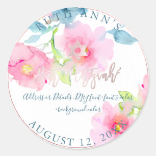 PixDezines Bat Mitzvah, Floral Watercolor Classic Round Sticker