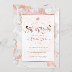 PixDezines Bat Mitzvah Marble Faux Rose Gold Veins Invitation