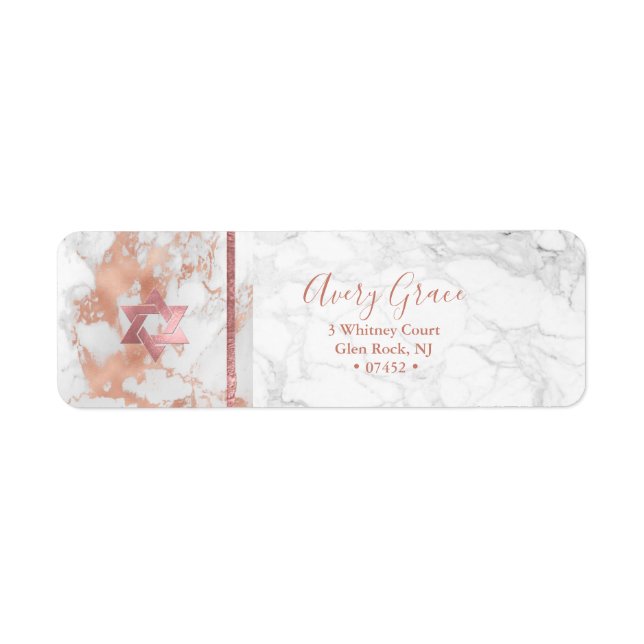 PixDezines Bat Mitzvah Marble Faux Rose Gold Veins Label (Front)