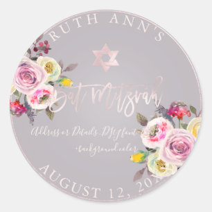 PixDezines Bat Mitzvah, Pastel Floral Watercolor Classic Round Sticker