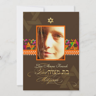 PixDezines Bat Mitzvah Photo + Psychedelic Stars Invitation