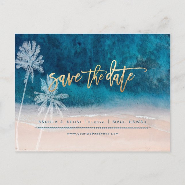PixDezines Beach Faux Gold Modern Brush Script Ann Announcement Postcard (Front)