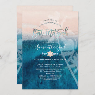 PixDezines Beach Palm Trees Bat Mitzvah Invitation