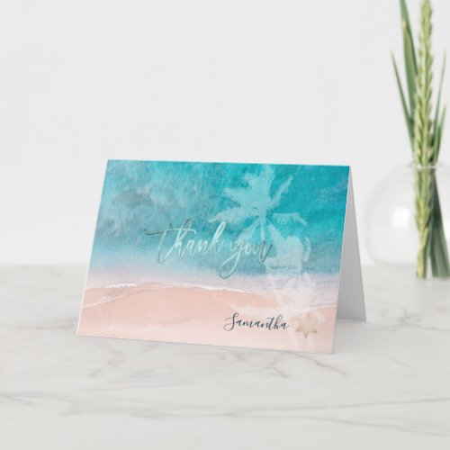 PixDezines Beach Palm Trees Mitzvah Thank You Card