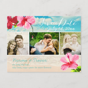 PixDezines beach+pink maui hibiscus save the date Announcement Postcard