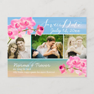 PixDezines beach+pink maui orchids save the date Announcement Postcard