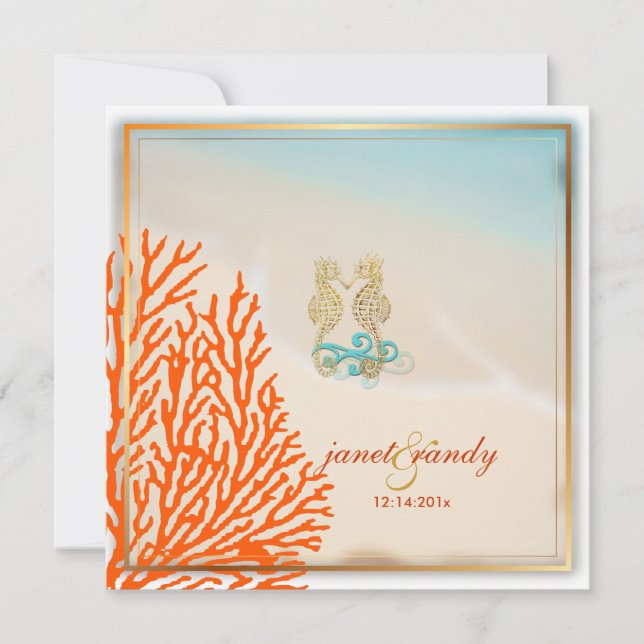 PixDezines beach+seahorse+coral Invitation (Front)