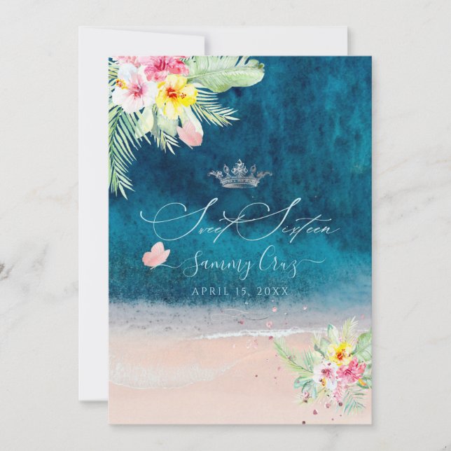 PixDezines Beach Sweet Sixteen Deep Blue Sea Invitation (Front)