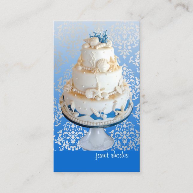 PixDezines Beach Wedding Cake/DIY background color Business Card (Front)