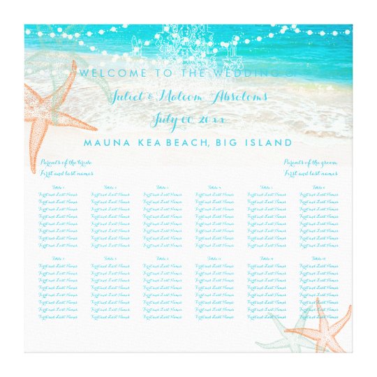 Pixdezines Beach Wedding Seating Chart Canvas Print