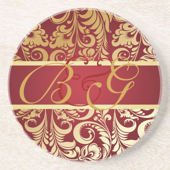 PixDezines Bellissimo Damask, Monogram Wedding Coaster (Front)