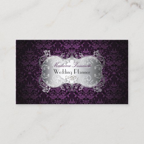 PixDezines bijoux damask faux silver/plum Business Cards
