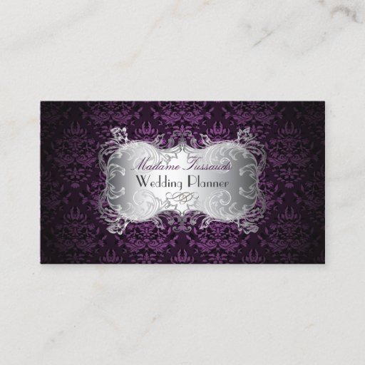 Customizable PixDezines bijoux damask faux silver/plum Business Cards